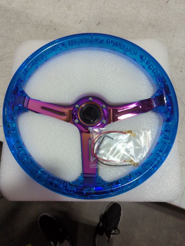 Photo 3 of 13.8”Racing/Golf Cart Steering Wheel for Club Car DS and Club Car Precedent EZGO Yamaha 6 Bolts Neo Chrome Spokes Racing Sports Steering Wheel