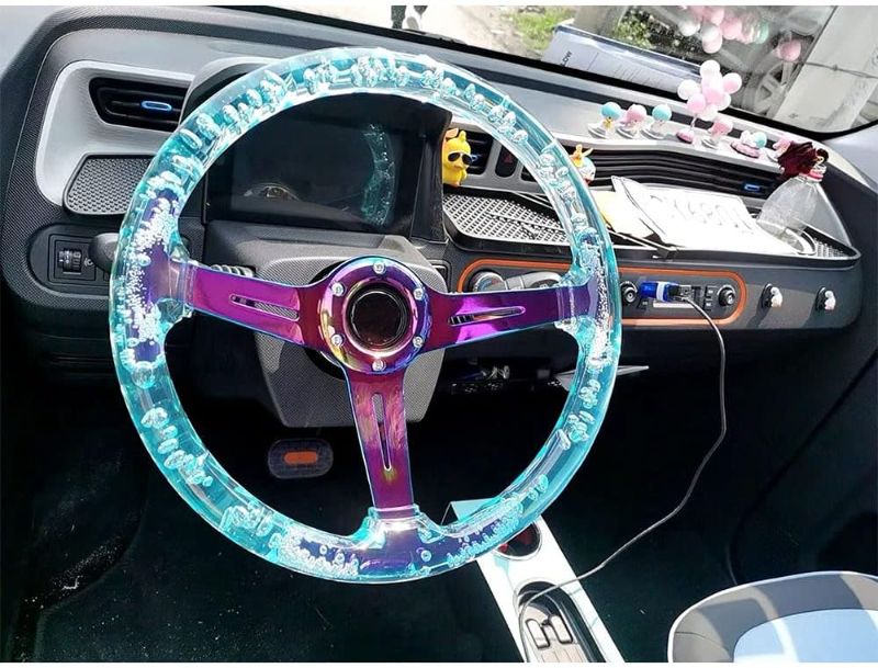 Photo 2 of 13.8”Racing/Golf Cart Steering Wheel for Club Car DS and Club Car Precedent EZGO Yamaha 6 Bolts Neo Chrome Spokes Racing Sports Steering Wheel