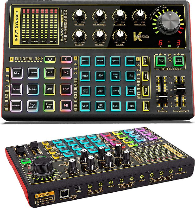 Photo 1 of Professional Audio Mixer, K300 Live Sound Card and Audio Interface Sound Board with Multiple DJ Mixer Effects,Voice Changer and LED Light, Prefect for Streaming/Podcasting/Gaming/Recording/YouTube/PC