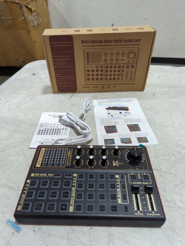 Photo 2 of Professional Audio Mixer, K300 Live Sound Card and Audio Interface Sound Board with Multiple DJ Mixer Effects,Voice Changer and LED Light, Prefect for Streaming/Podcasting/Gaming/Recording/YouTube/PC