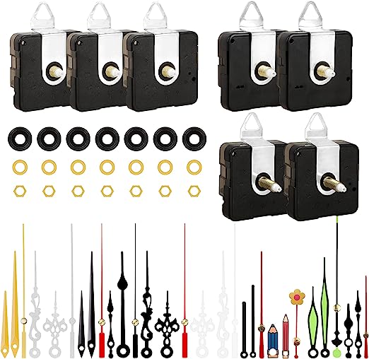 Photo 1 of 7pcs High Torque Quartz Clock Movement Mechanism Replacement Clock Kit with 10 Different Pairs of Hands Clock for DIY Handicrafts Repair Clock Parts Shaft Lengths 12mm 15.5mm 21.5mm