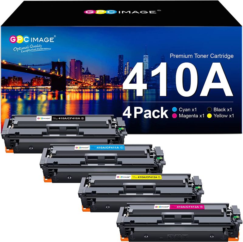 Photo 1 of Limited-time deal: GPC Image Compatible Toner Cartridge Replacement for HP 410A CF410A CF411A CF412A CF413A to use with Color Laserjet Pro MFP M477fdw M477fdn M477fnw Pro M452dn M452nw M452dw Printer Toner (4 Pack) 
