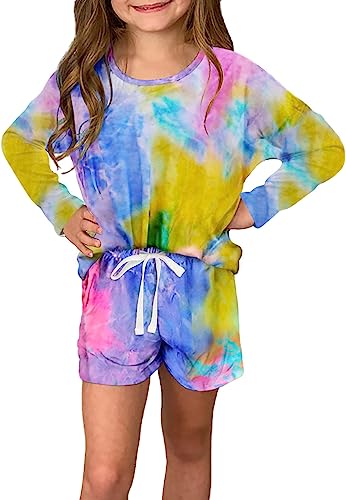Photo 1 of Ecokauer Girls Kids Summer Short Sleeve Rompers One Piece Jumpsuits with Tie Dye Print Fashion Outfits - XXL