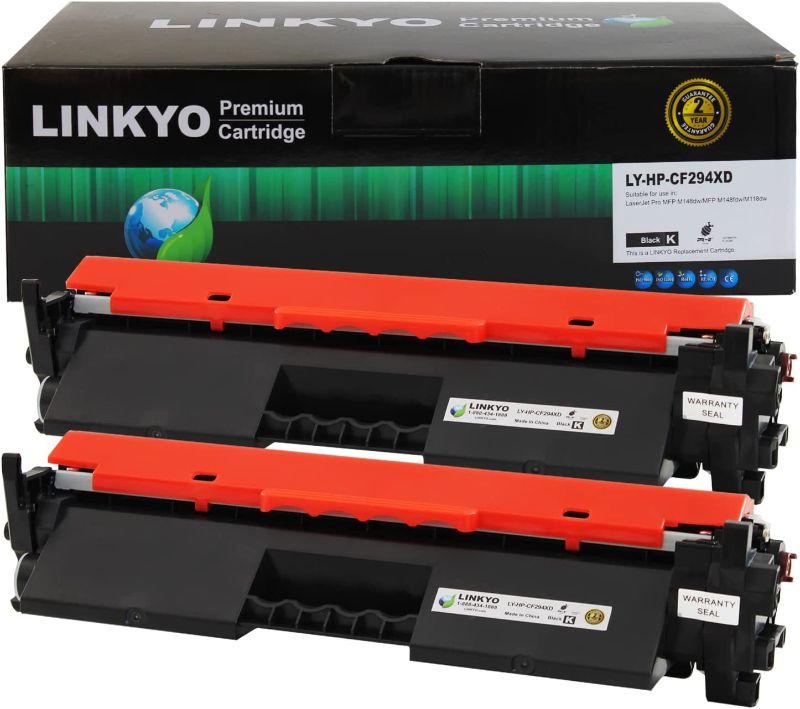 Photo 1 of LINKYO Compatible Toner Cartridge Replacement for HP 94X CF294X (High Yield, Black, 2-Pack)
