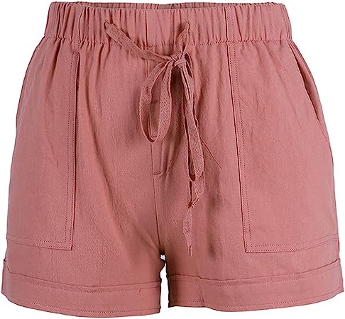 Photo 1 of Casaul Drawstring Shorts for Women Summer Elastic Waist Pure Color Shorts Comfy Pocketed Beach Lightweight Shorts --size small