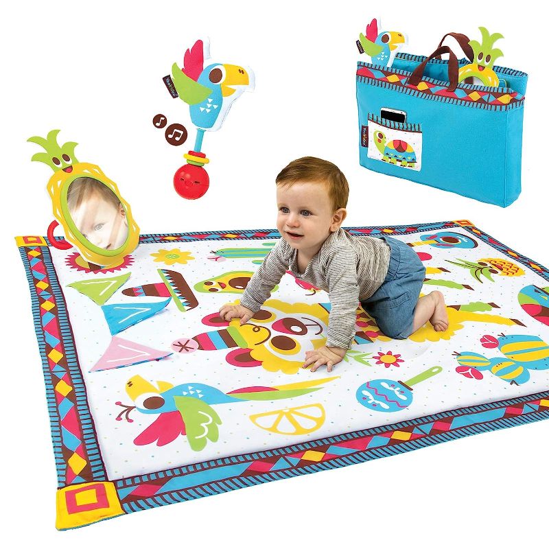 Photo 1 of Yookidoo Fiesta Baby Tummy Time Mat. Folds As Carrying Bag. Indoor & Outdoor Activity Play Gym with Mirror, Rattle & Teether. Extra Large Washable Newborn Blanket (145 X 100cm)