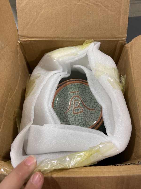 Photo 1 of Green Ceramic Vase for Home Decor, Rustic Oriental Vases , Glazed Decorative Farmhouse Vase for Mantel, Table, Bookshelf, Living Room Decoration(Green)