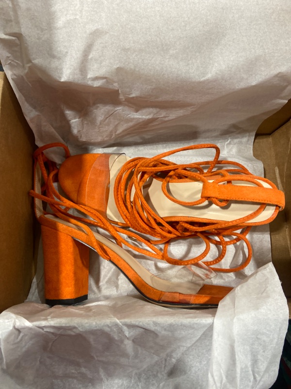 Photo 2 of Yolkomo Women's Lace Up Chunky Low Heel Gladiator Sandals 10 Orange