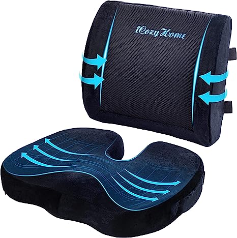 Photo 1 of iCozyHome Coccyx Lumbar Support Pillow for Office Desk Chair Memory Foam Car Seat Cushion & Orthopedic Back Pillow for Sitting Help Tailbone Pain, Sciatica and Pressure Relief, Washable Cover
