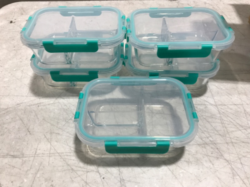 Photo 2 of [5-Pack, 36 oz]Glass Meal Prep Containers 3 Compartment with Lids, Glass Lunch Containers,Food Prep Lunch Box,Bento Box,BPA-Free, Microwave, Oven, Freezer, Dishwasher (4.5 Cups, Green)