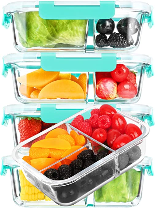 Photo 1 of [5-Pack, 36 oz]Glass Meal Prep Containers 3 Compartment with Lids, Glass Lunch Containers,Food Prep Lunch Box,Bento Box,BPA-Free, Microwave, Oven, Freezer, Dishwasher (4.5 Cups, Green)