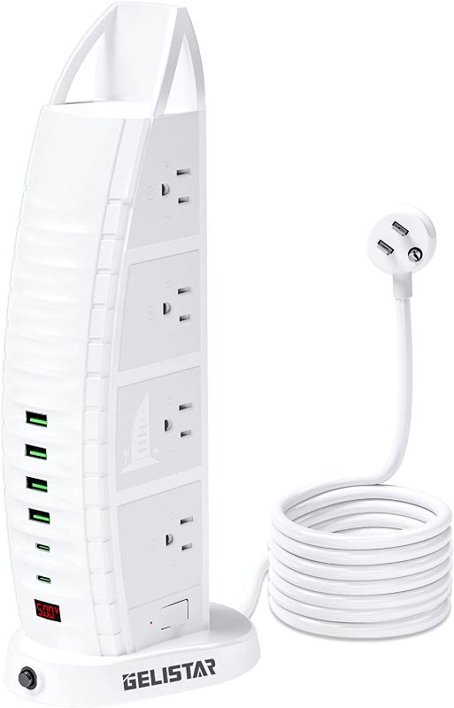 Photo 1 of Power Strip Tower,Surge Protector Outlet 8 Widely Spaced AC Outlets,Fast Charger 4 USB Ports and 2 USB C with 6ft Extension Cord,Overload Protection with Voltage Display for Home Office
