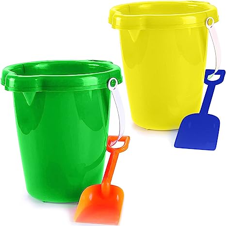 Photo 1 of 4E's Novelty 2 Sets of 7.5" Beach Buckets and Shovels for Kids - Strong Large Sand Bucket for Toddler Beach Toys for Kids 3-10, Sand Toys, Easter Gifts