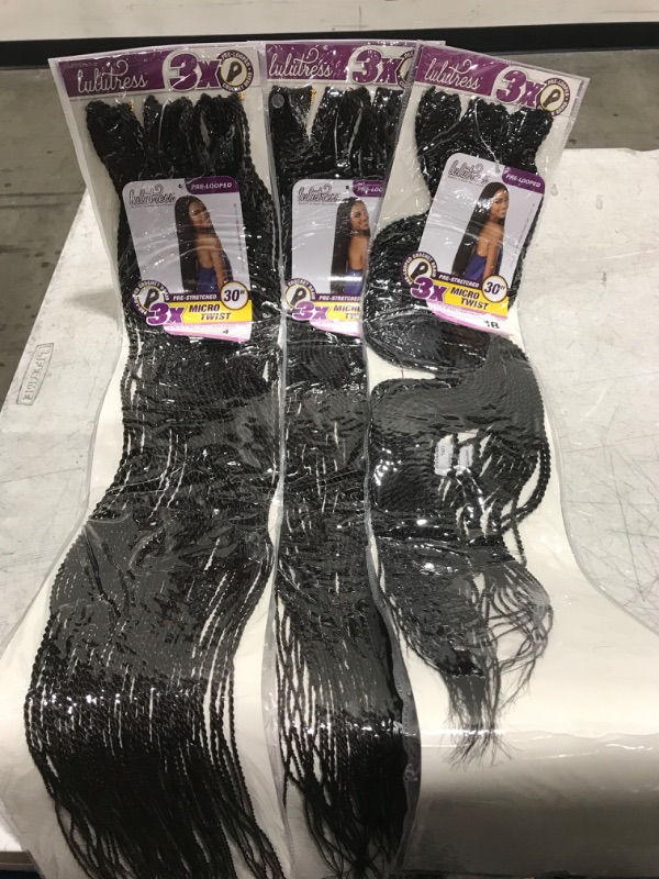 Photo 2 of Sensationnel Lulutress Crochet Braiding hair - DIY hair style crochet braids hair extensions All Kanekalon flame retardant synthetic Fiber Premade precurled Locs and Twists color braids - 3X micro TWIST 30 2 PACKS OF (4) 1 PACK OF (1B)