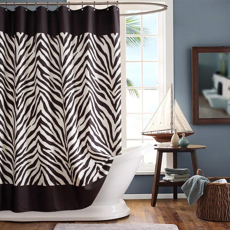 Photo 1 of Zebra Brown and Tan Polyester Fabric Printed Shower Curtains for Bathroom,Contemporary Decorative Waterproof Bathroom Curtains,Extra Large 78 inches W x 78 inches H
