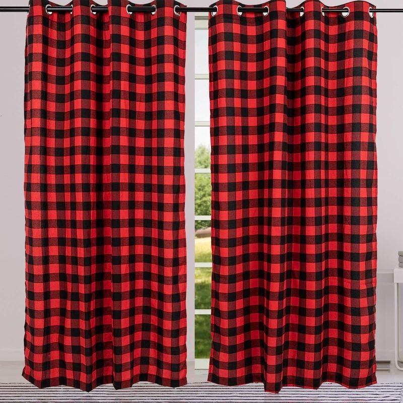 Photo 1 of 2 Pack Buffalo Check Plaid Window Curtain Panels (52"Ã—84") for Living Room, Bedroom Farmhouse Courtyard Style Grommet Treatment Curtains Home Décor 52 Inch by 84 Inch (Red and Black)

