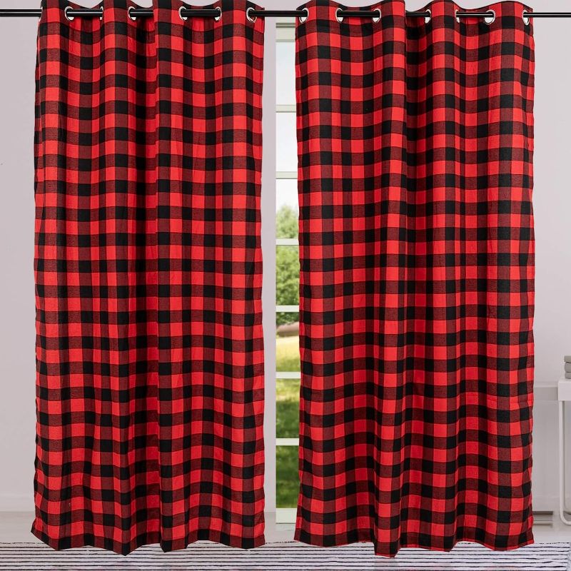 Photo 1 of 2 Pack Buffalo Check Plaid Window Curtain Panels (52"Ã—84") for Living Room, Bedroom Farmhouse Courtyard Style Grommet Treatment Curtains Home Décor 52 Inch by 84 Inch (Red and Black) 