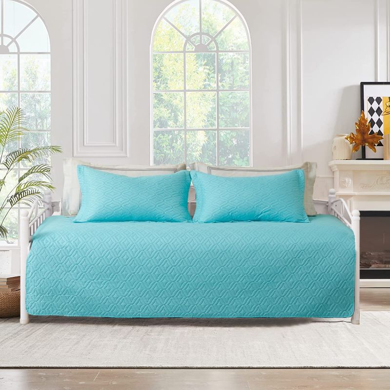 Photo 1 of 3 Piece Turquoise Daybed Cover Set Twin Geometric Daybed Set Double Sided Quilting Bedspread Coverlet Daybed Bedding Sets for All Season Bed Set with 2 Standard Pillow Shams,39"x75"