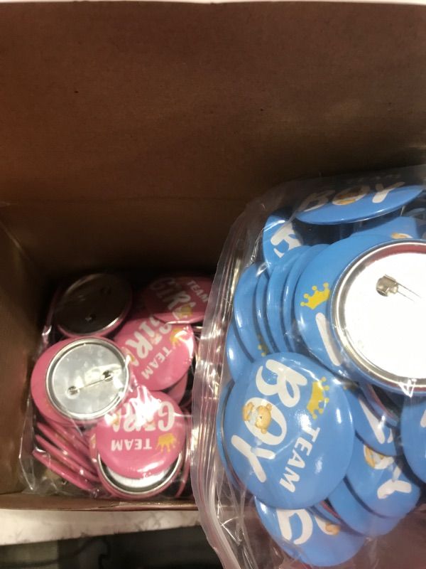 Photo 2 of 200 Pieces Gender Reveal Pins Gender Reveal Buttons Team Boy Team Girl Pins Pink Blue Team Boy Girl Button Pins Gender Reveal Favors Gender Reveal Party Game Supplies for Baby Shower Party, 2 Inches
