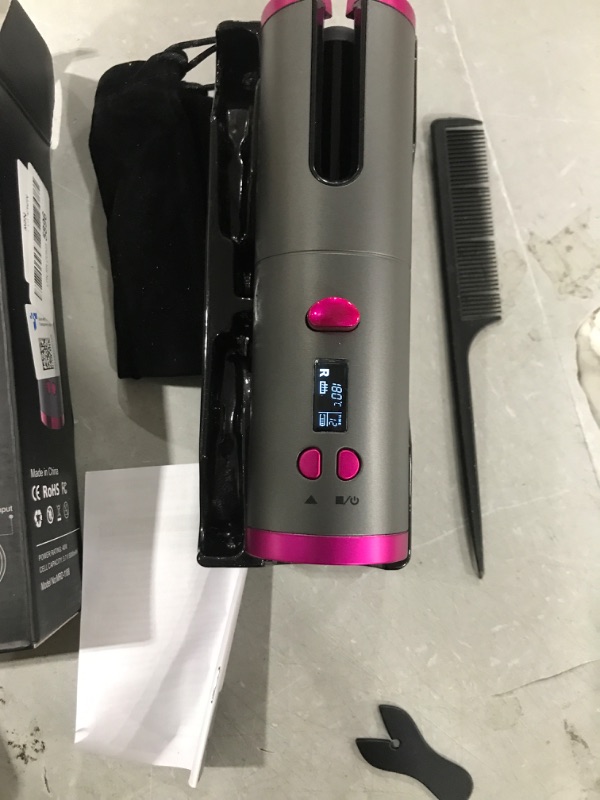 Photo 2 of Fezax Cordless Auto Hair Curler, Automatic Curling Iron with LCD Display Adjustable Temperature & Timer, Portable Rechargeable Rotating Ceramic Barrel Curling Wand Fast Heating for Hair Styling