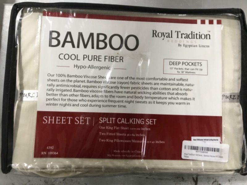Photo 1 of Royal Tradition Viscose from Bamboo Bed Sheets, Split California King, Solid Ivory, Super Soft and Cool 5PC Sheet Set Split-California King Ivory