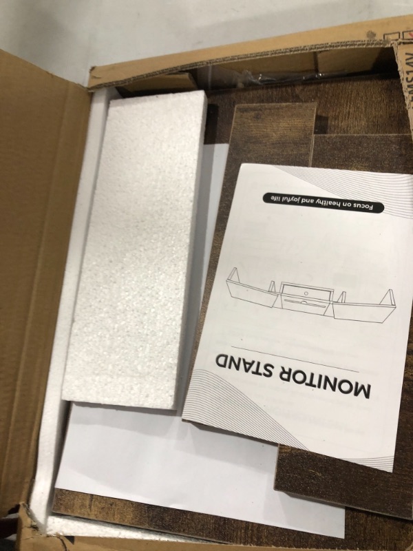 Photo 1 of LORYERGO Dual Monitor Stand - [Upgraded] Monitor Stand w/ 2 Slots for Phone & Tablet, Dual Monitor Riser, Length and Angle Adjustable, Computer Stand for Monitor, Laptop, Tablet (Vintage)