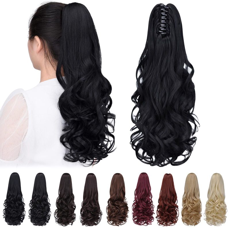 Photo 1 of HSPCYGG Black Clip Ponytail,Fake Ponytails 22" Wavy Black Hair Extensions 5.3 OZ Hair pieces wig Synthetic Fluffy&not Tangled Blonde 12" Curly Brown Women 16" Claw Burgundy 22" Straight Girl YP006-#1B