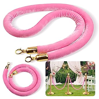 Photo 1 of 2 Pack Pink Velvet Rope, 5 Ft Pink Carpet Ropes, Velvet Stanchion Rope with Polished Gold Hooks for Crowd Control Barriers, Party, Wedding, Grand Openings, Restaurants, Museums
