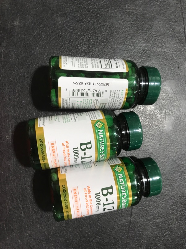 Photo 2 of 3 PACK Nature's Bounty Vitamin B12, Supports Energy Metabolism, Tablets, 1000mcg, 200 Ct Unflavored 3  2025 