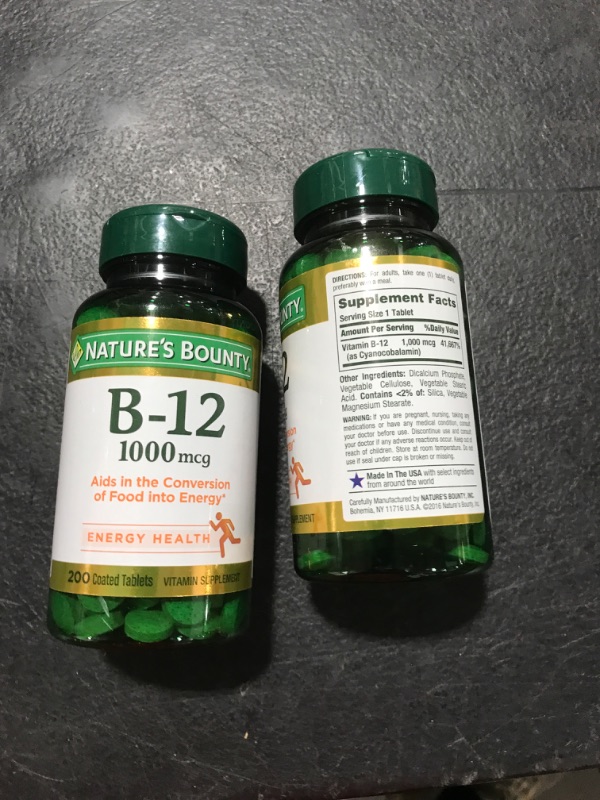 Photo 2 of 2 PACK Nature's Bounty Vitamin B12, Supports Energy Metabolism, Tablets, 1000mcg, 200 Ct Unflavored EXP 3 2025 