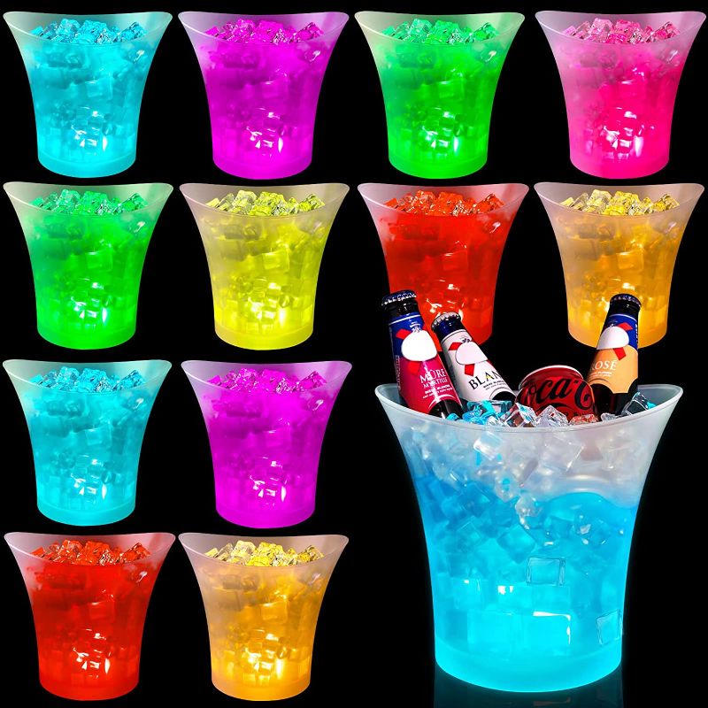 Photo 2 of 12 Pcs Wine Ice Bucket 5L Large Capacity LED Ice Bucket with 7 Color Changing Waterproof Retro Champagne Bucket Lighted Beer Bucket Battery Powered Drink Tubs for Parties Drink Containers for Bar Home