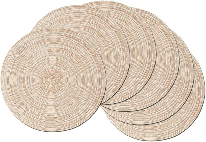 Photo 1 of  Round Braided Placemats Set of 6 Washable Kitchen Table Placemats 15 inch for Home Holiday Party (Beige, 6)