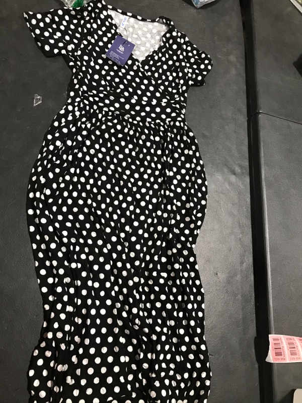 Photo 2 of  Medium LILBETTER Women's Summer Short Sleeves Dress Wrap Waist Maxi Dresses with Pockets F Black Polka Dot