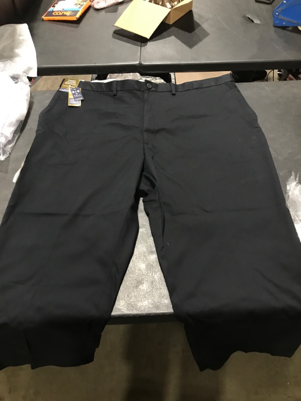 Photo 2 of 46W x 29L Haggar Men's Iron Free Premium Khaki Classic Fit Flat Front Expandable Waist Casual Pant Regular and Big & Tall Sizes Big & Tall 46W x 29L Black - Bt