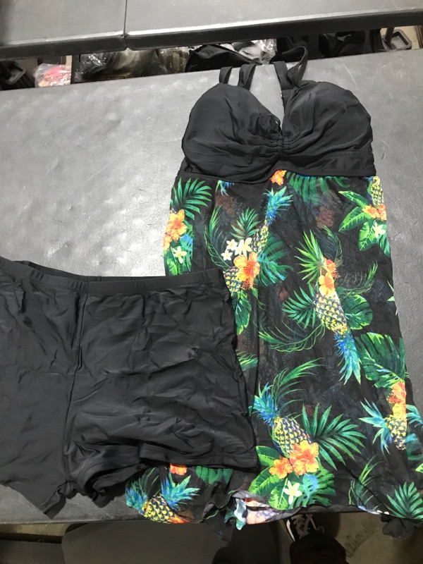 Photo 2 of 20W-Hanna Nikole Plus Size Tankini Swimsuits for Women Two Piece Swim Top Shorts Tummy Control Bathing Suits Blue Flower 26 Plus
