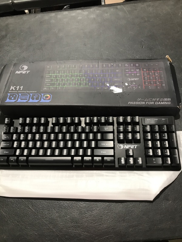 Photo 2 of NPET K11 Wireless Gaming Keyboard RGB with Multimedia Keys - Long-Lasting Rechargeable Battery - Quick and Quiet Typing - Water Resistant Backlit Wireless Keyboard for PC PS5 PS4 Xbox One Mac - Black 104 Wireless Keyboard