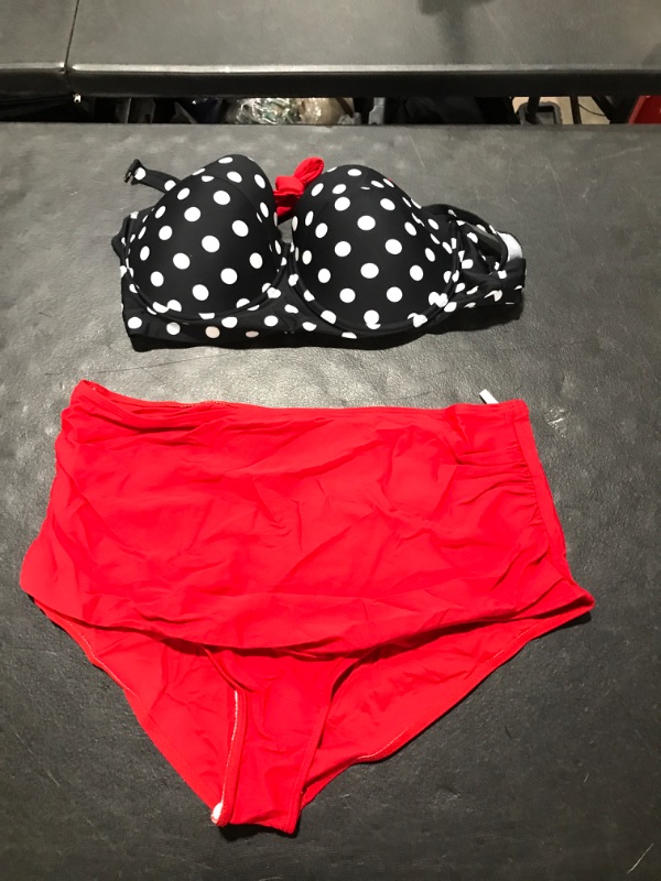 Photo 2 of  XX-Large Angerella Women Vintage Polka Dot High Waisted Bathing Suits Bikini Set  A-red(new Size)