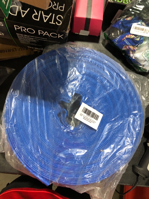 Photo 2 of 3” Diameter x 100' Blue Backwash Hose for Swimming Pools, Heavy Duty Discharge Hose Reinforced Pool Drain Hose, PVC Lay-Flat Draining Hoses Ideal for Water Transferring 3 in x 100 ft Blue