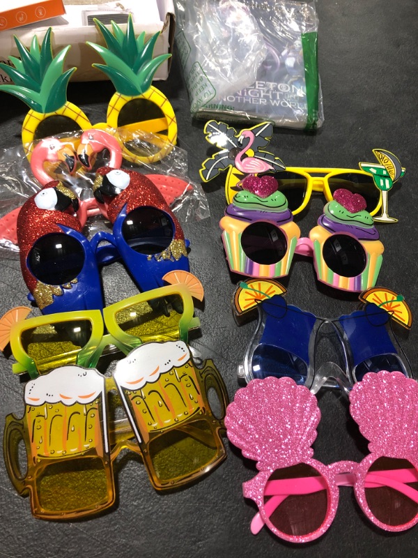 Photo 2 of 9 Pairs Hawaiian Luau Party Decorations Sunglasses, Funny Tropical Party Sunglasses for Summer Pool Beach Party Decorations, Tropical Hawaiian Luau Party Supplies Favors