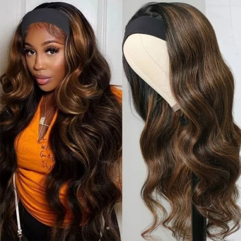 Photo 1 of Beauty Forever #FB30 Highlight Color Body Wave Headband Wig Human Hair Wigs Balayage Ombre Color With Dark Roots, 14inch Brazilian Virgin Hair Wear And Go None Lace Human Hair Wigs For Women 150% Density
