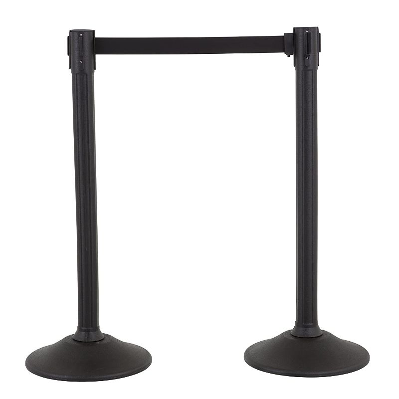 Photo 1 of 2 PC HEAVY DUTY STEEL BLACK STANCHION POST POLE 9.8 FT RETRACTABLE 