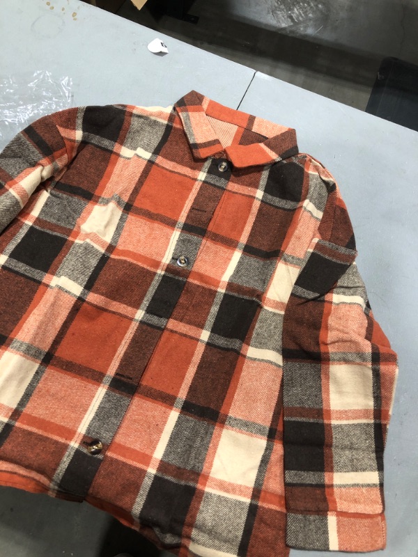 Photo 2 of Flannel Shirts for Women Casual Coat Long Sleeve Button Down Blouses Top V Neck Oversized Plaid Womens Shacket Orange XX-Large