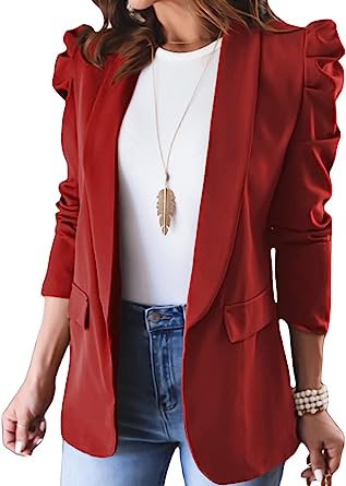 Photo 1 of Asvivid Womens Puff Sleeve Blazers Casual Open Front Work Office Jackets Blazer with Pockets - 2XL