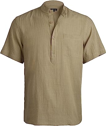 Photo 1 of Alizeal Mens Casual Cotton Viscose Henley Shirt Short Sleeve Solid Button-Down Beach Tops with Pocket  - XXL