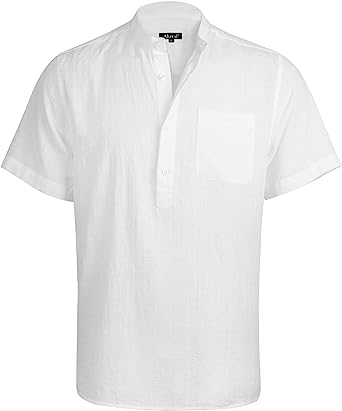 Photo 1 of Alizeal Mens Casual Cotton Viscose Henley Shirt Short Sleeve Solid Button-Down Beach Tops with Pocket XXL