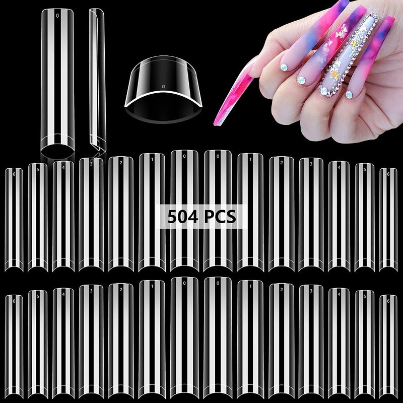 Photo 1 of 500Pcs XXL No C Curve Nail Tips for Acrylic Nails Professional Set, Straight Tapered Square Clear Nail Tips Half Cover Long Fake Nails, Ballerina Shaped French Nails for Nail Salon and DIY Nail Art
