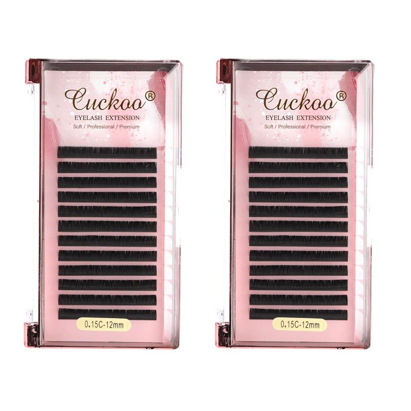 Photo 1 of Cuckoo Eyelash Extension Classic Lash Extensions 2 Trays 0.15mm C Curl 12mm Eyelash Extensions Supplies Black Individual Eyelashes Lash Extensions Professional Salon Use
