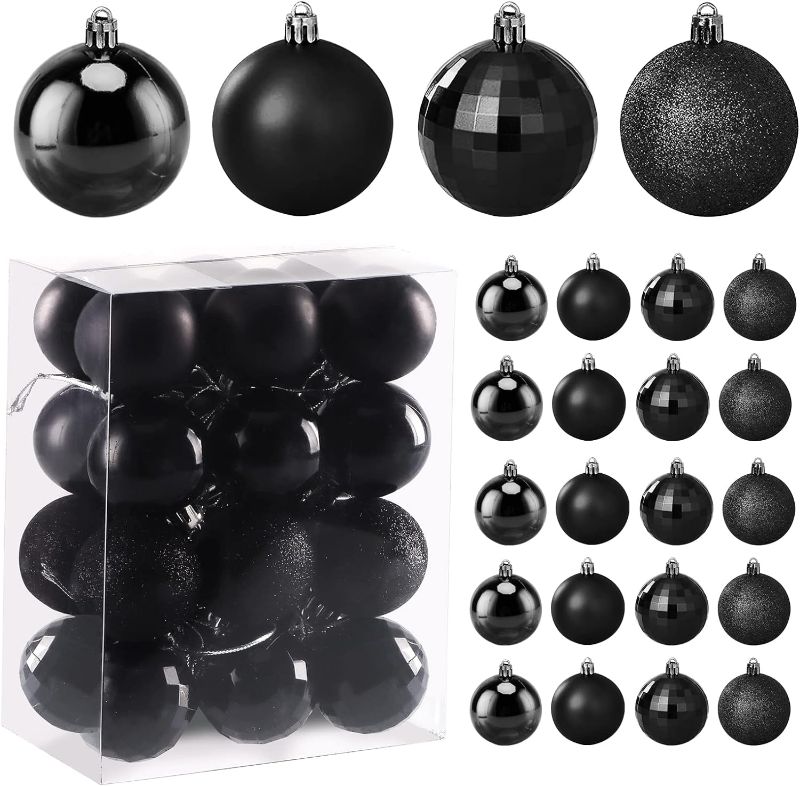 Photo 1 of 24 Pieces Christmas Ball Ornament Set, 1.57 Inch Mini Ball Ornaments, Shatterproof Christmas Tree Topper Hanging Balls, Pendant Holiday Wedding Party Ball Decorations (Black) 