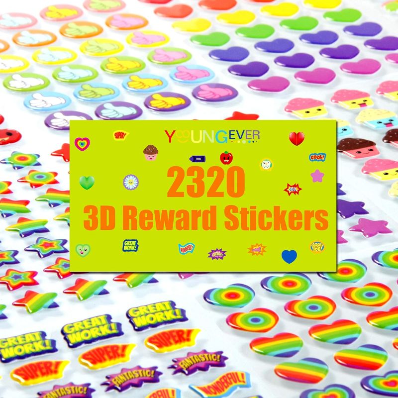 Photo 1 of Youngever 3D Reward Stickers for Kids Toddlers, 2320 Puffy Reward Stickers Mega Variety Pack, Reward Stickers for Teacher Supplies Classroom Supplies, 18 Design Styles
