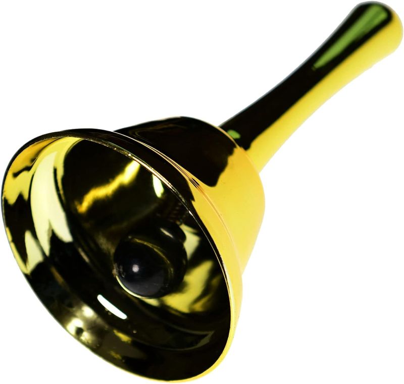 Photo 1 of WEKOIL Golden Call Bell Hand Bell Desk Service Bell Customer Ding Bell for Restaurant Hotel Room Kitchen Party School Classroom Office Elderly Teachers Students Large Bright Bell 3.35 inch
